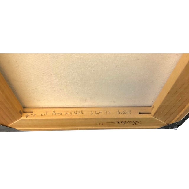 Original G. Bell Country Farm Landscape Oil Painting, "Barn on a Hill" in Wood Frame Circa 1992 For Sale - Image 4 of 9