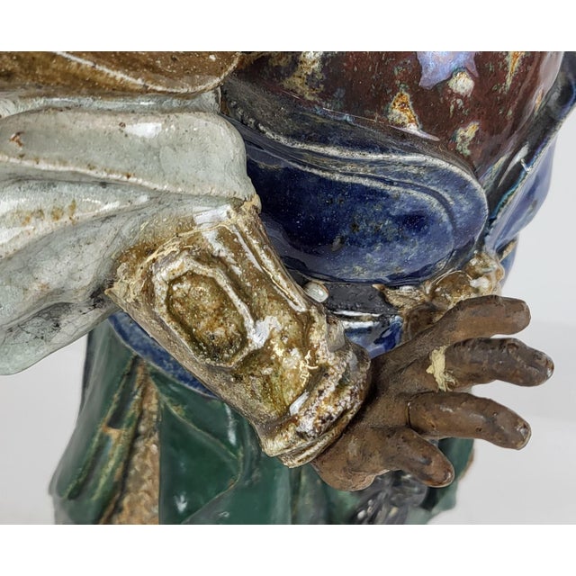 Monumental Pair Antique Chinese Tang Style Enamel Glazed Stoneware Sculptures For Sale - Image 15 of 18