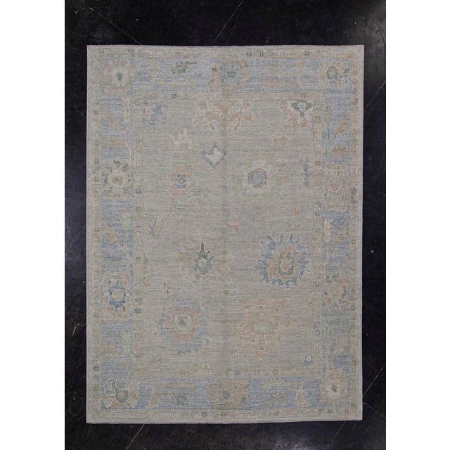 Turkish Oushak Rug Faded Pastel Handwoven Wool Rug 5'1" X 6'10" For Sale - Image 9 of 10
