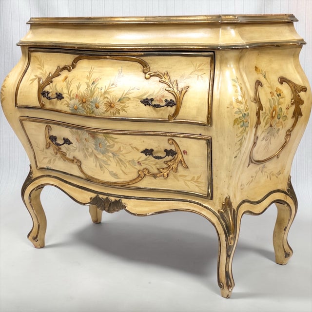 Mid 20th Century Mid-Century Italian Venetian Hand Painted Floral Commode / Chest Faux Marble Top For Sale - Image 5 of 7