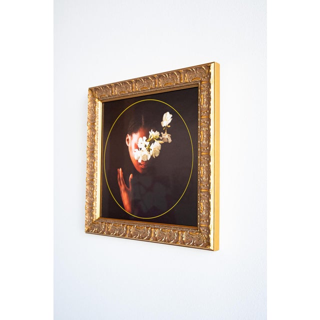 Digital photograph by Fares Micue featuring a self portrait overlaid with flowers and over a stark background. Featuring a...