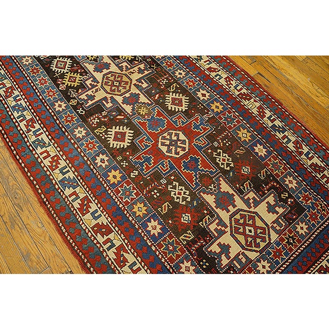 Traditional 1890s Brown Geometric Antique Caucasian Rug 4'0"x 8'0" Handknotted Wool Carpet For Sale - Image 3 of 5