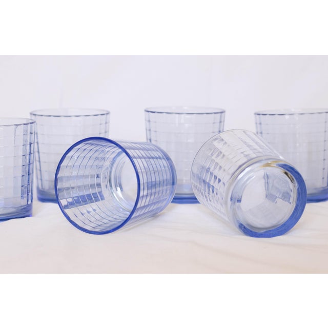 Vintage Paşabahçe “Scotch Blue” Lowball Glasses – Block Optic – Set of 8 For Sale - Image 4 of 8