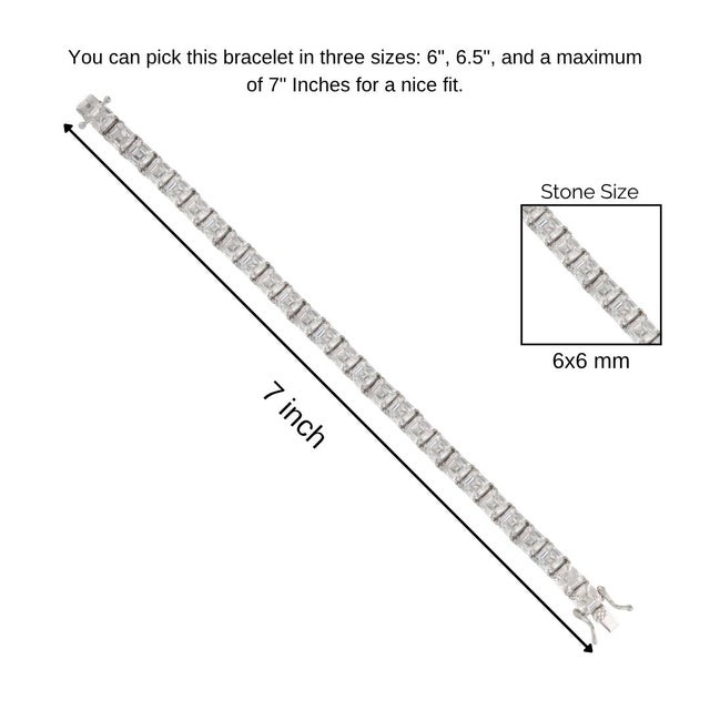 Metal Sparkling Asscher Cut 6x6mm Cubic Zirconia Tennis Bracelet Set in 925 Solid Silver For Sale - Image 7 of 10