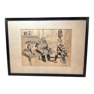 Rare Vintage Marion Bookman Cobbler Original Cartoon Illustration Ink Drawing For Sale