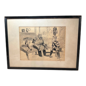 Rare Vintage Marion Bookman Cobbler Original Cartoon Illustration Ink Drawing