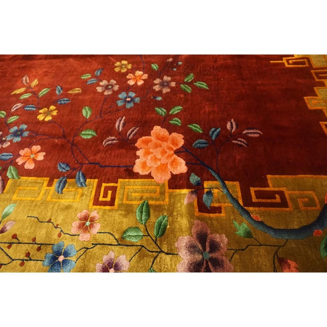 Wine 1920s Large Long Narrow Antique Red Shah Abbas Floral Chinese Art Deco Rug For Sale - Image 8 of 9