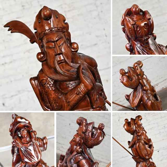 20th Century Asian Sculpture Chinoiserie Rosewood Guan Yu or Chinese Warrior Hand Carved For Sale - Image 10 of 13