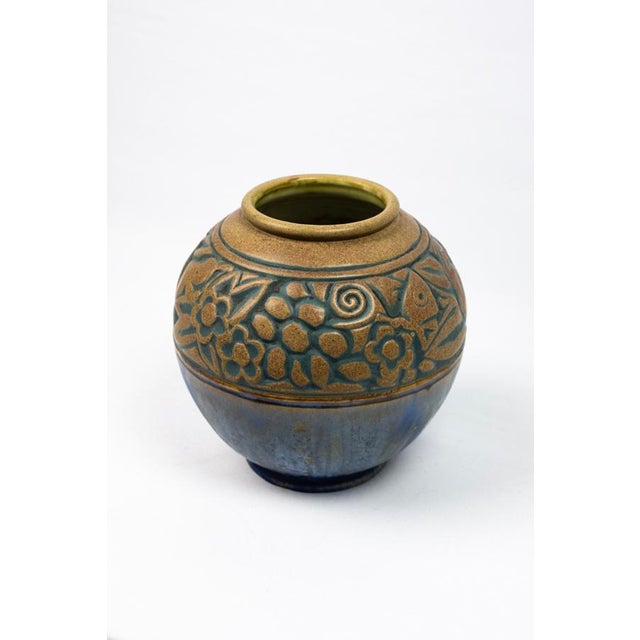 Art Deco Round Glazed Model 172J Stoneware Vase with Stylized Bestiary Frieze of Birds, Fish, and Fruit by Mougin Nancy & Gaston Ventrillon, 1925-1930 For Sale - Image 11 of 11