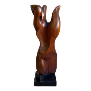Mid Century Abstract Figural Wood Sculpture on Stand For Sale