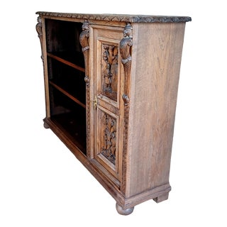 Renaissance Style Carved Solid Oak Open Bookcase C.1920's-30's For Sale
