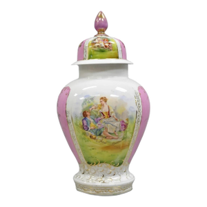 Early 20th Century Antique Francois Boucher Victorian Pink Porcelain Lidded Urn or Covered Vase