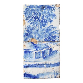 18th Century Set of Two Tiles Depicting a Garden Scene, Portuguese For Sale