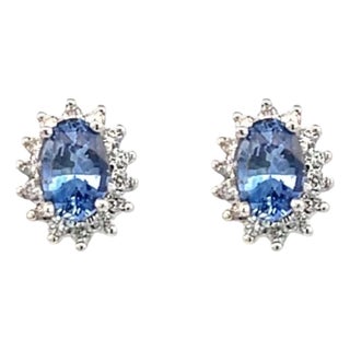 Natural Sapphire Diamond Earrings 14k White Gold 1.68 TCW Certified For Sale