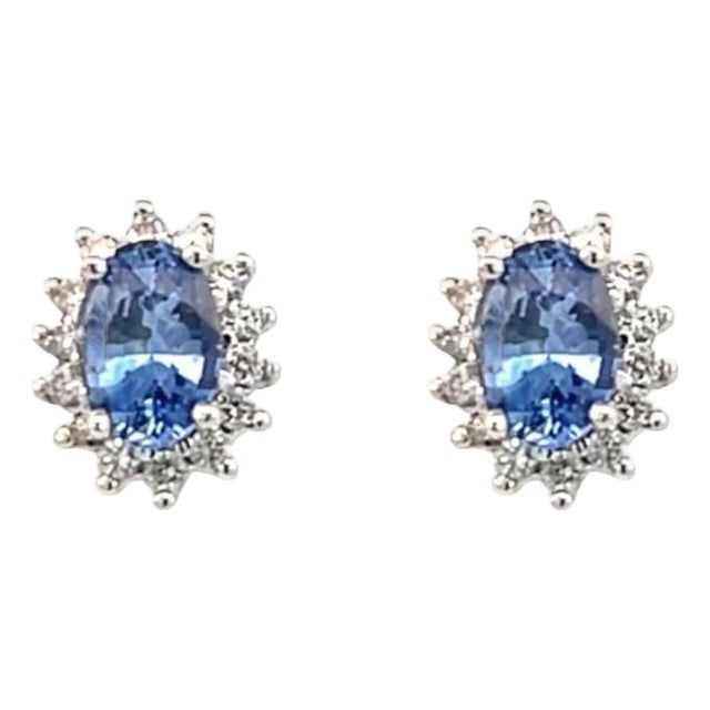 Natural Sapphire Diamond Earrings 14k White Gold 1.68 TCW Certified For Sale