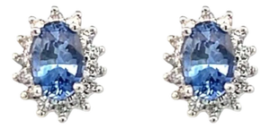 Natural Sapphire Diamond Earrings 14k White Gold 1.68 TCW Certified