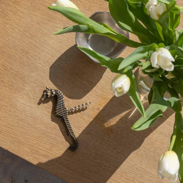 Unique vintage solid brass seahorse bottle opener from France, 1950s. Beautiful etched heavy brass with intricate details...