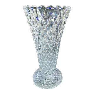 Vintage 1960s Indiana Glass Diamond Point Glass Vase For Sale