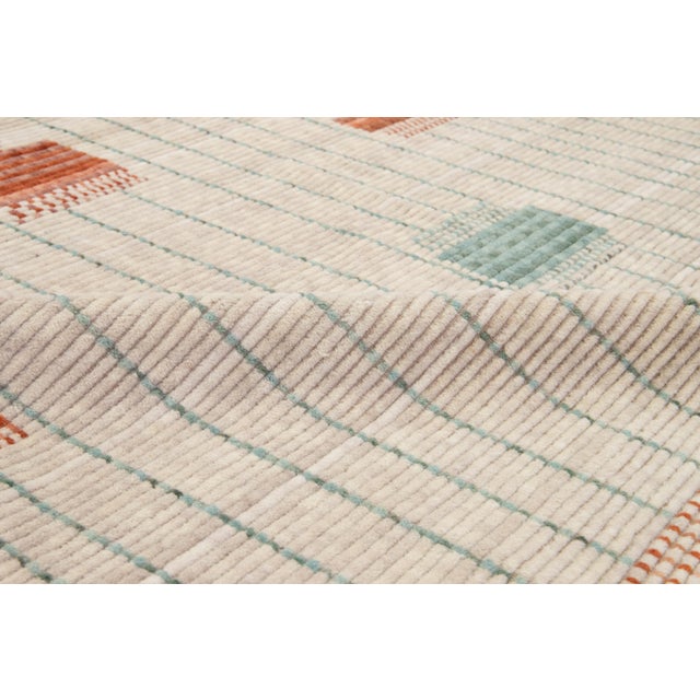 Textile Modern Hand Loom Beige Wool Rug With Geometric Design For Sale - Image 7 of 11