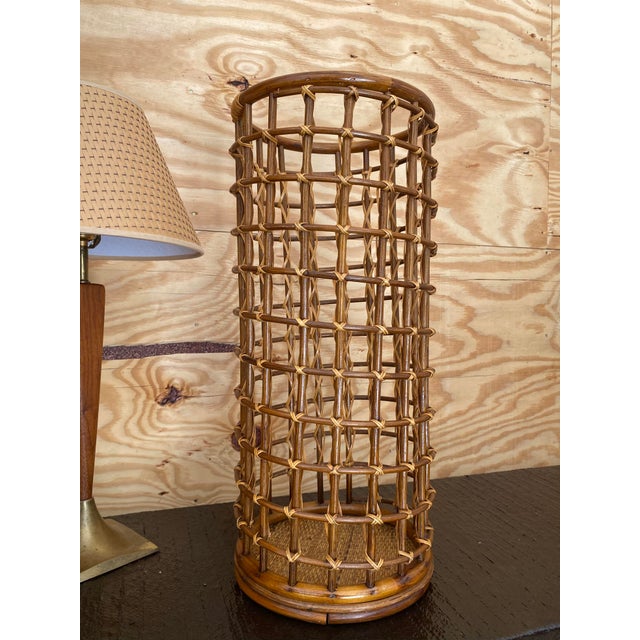 1960s Audoux Minet-Style Rattan Umbrella Stand For Sale - Image 5 of 12