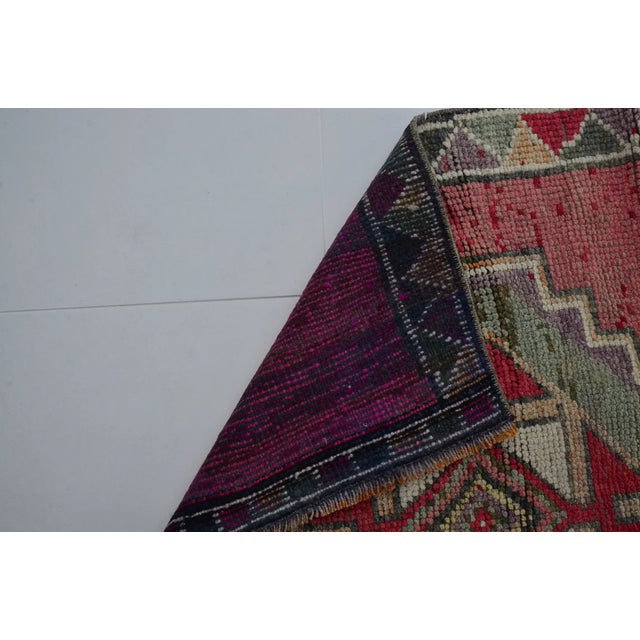 Textile Vintage Anatolian Wool Runner, Hand-Woven Rug With Vibrant Pink and Geometric Motifs For Sale - Image 7 of 10
