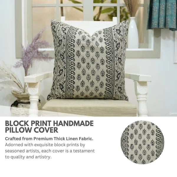 Add a touch of cultural elegance to your home with the Fabdivine Block Print Cushion Cover. Made from thick linen, this...