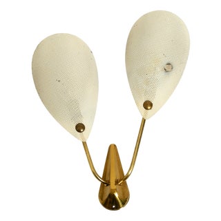 Mid-Century Modern Brass Wall Lamp with Perforated Metal Sheet Lampshades, 1950s For Sale