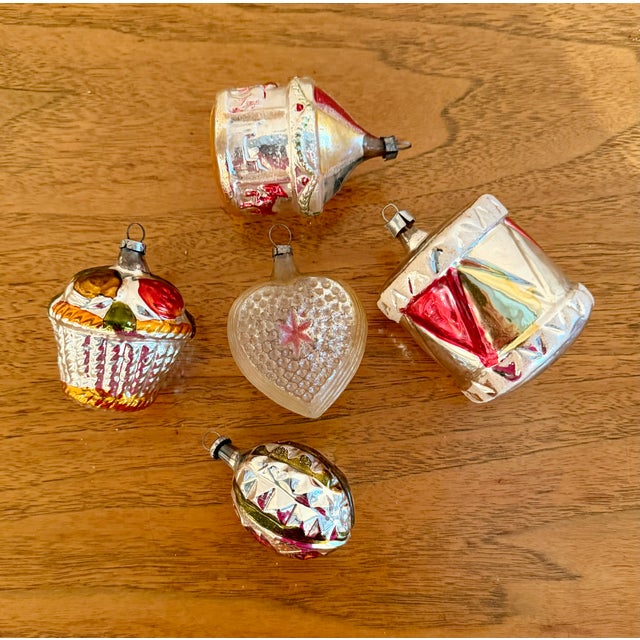 Set of five old vintage German ornaments to add character to your holiday displays! From the 1920s-1940s. Originals, not...