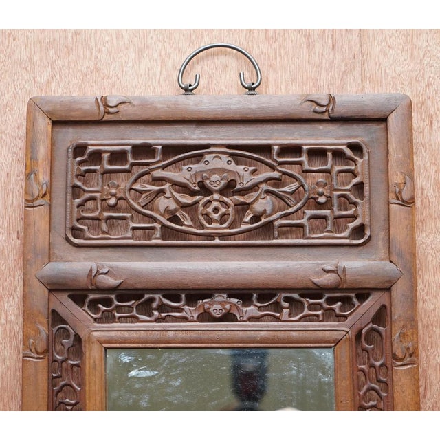 Chinese Carved Wood Mirror Panel Depicting Bats Symbol of Happiness & Good Fortune For Sale - Image 4 of 10