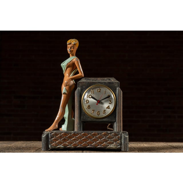 Art Deco Art Deco Figural Electric Mantel Clock by Sessions For Sale - Image 3 of 9