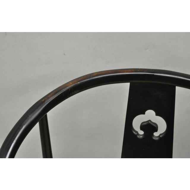 Vintage Oriental Ming Style Ebonized Horseshoe Lounge Chairs by Century (B) Pair For Sale In Philadelphia - Image 6 of 18