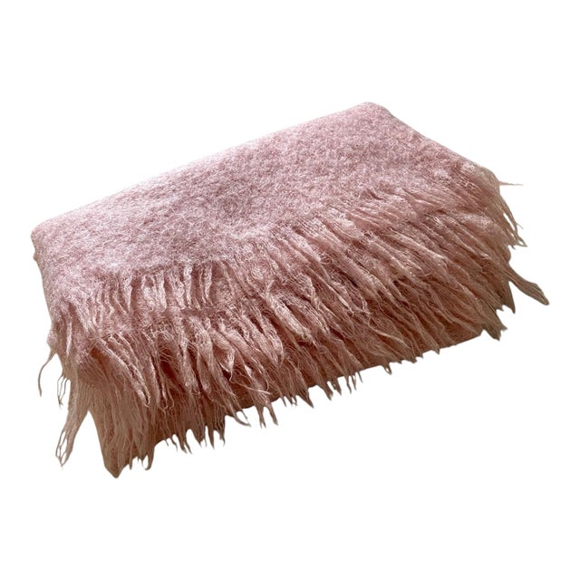 Vintage Toison d'Or French Pale Pink Mohair Throw Blanket For Sale