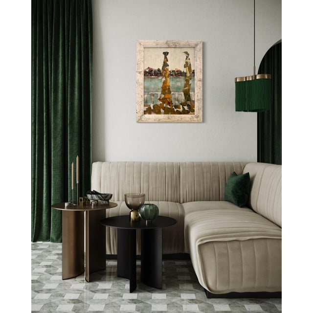 Andrea Stella "Terrace on the Lake" Gold Leaf Oil Mixed Media Painting, Lakeside Scene, Italian Contemporary Art, 2010 For Sale - Image 9 of 11