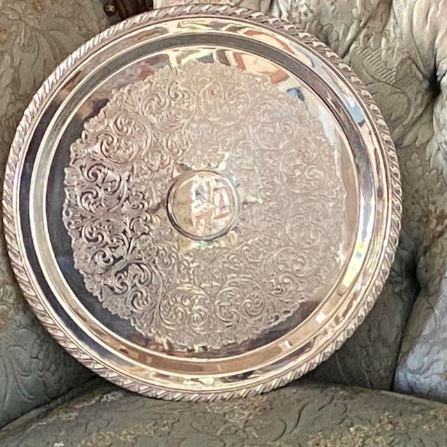Oneida Jerry Lewis Round Pedestal Silver Plated Oneida Harrah’s New Year’s Eve Platter 1972 For Sale - Image 4 of 11