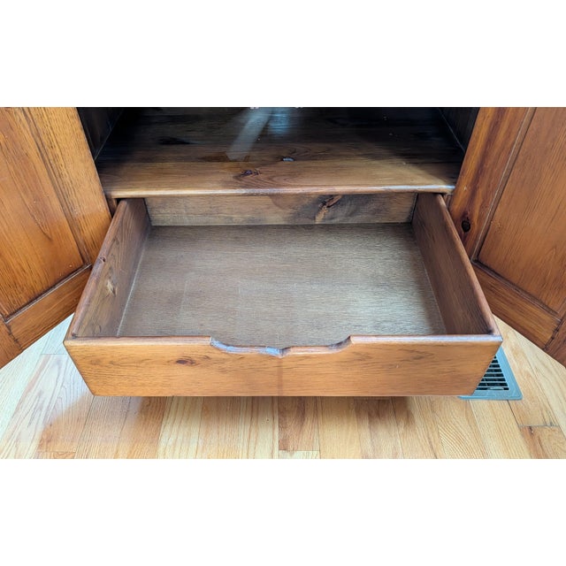 Rustic Wood Entertainment Armoire Cabinet – Traditional Style With Crown Molding & Paneled Doors For Sale In Washington DC - Image 6 of 13