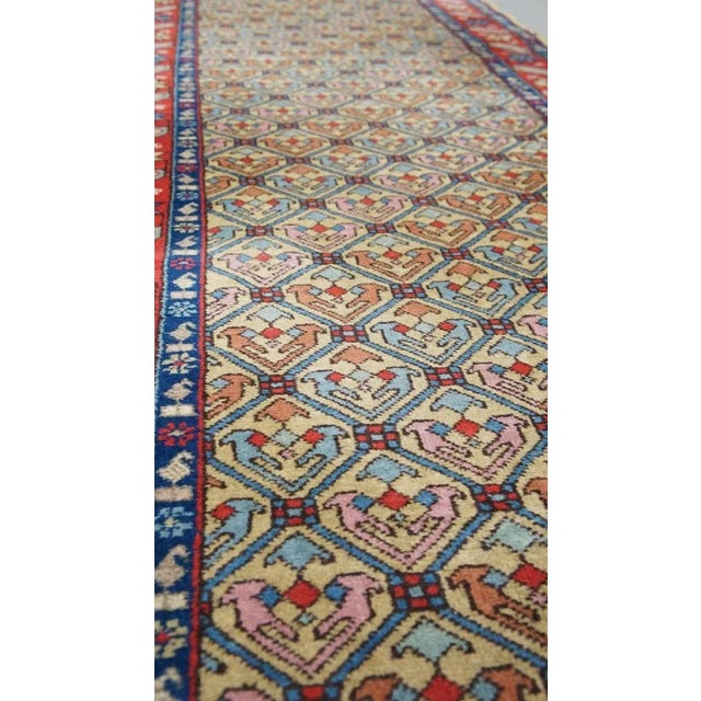 Offered is this beautiful colorful oriental runner with contrasting edges and cozy patterns 314x92cm. Let your home shine...
