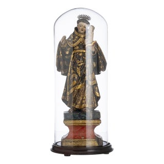 Religious Artist, Saint Anthony with Child Jesus, 18th Century, Wood with Glass & Silver Details For Sale