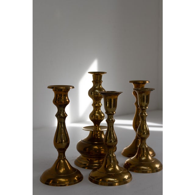 Gold Vintage Danish Brass Candlesticks, 1950s, Set of 5 For Sale - Image 8 of 18