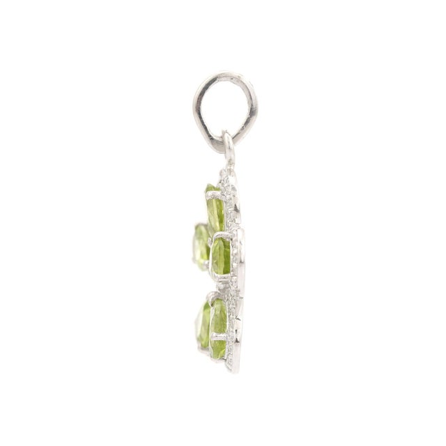 Clover Design 925 Silver Peridot Motif Flower Pendant With Zirconia Accent For Sale - Image 4 of 11