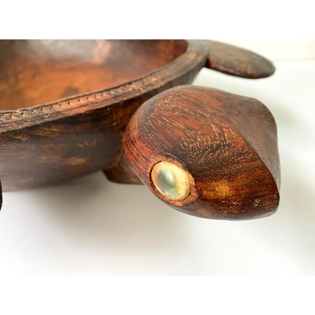 Vintage Island Wood Carved Turtle Bowl For Sale - Image 9 of 13