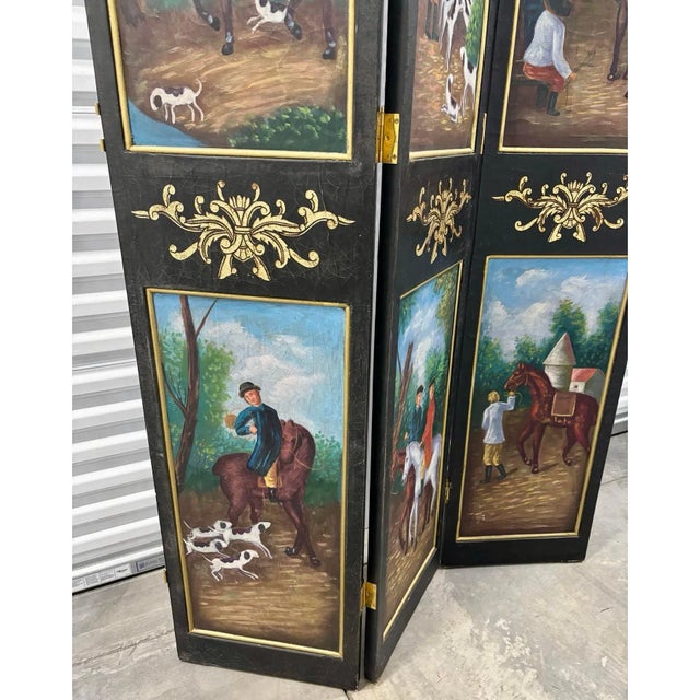 Late 20th Century Vintage Equestrian Themed Painted Room Divider For Sale - Image 5 of 7