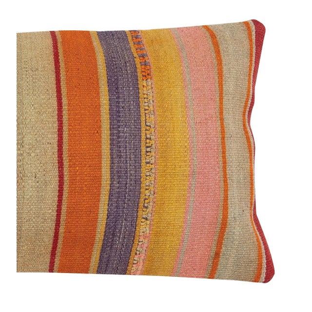 Traditional 14"x28" Vintage Kilim Lumbar Pillow Cover. Hand-Woven Turkish Cushion Covers For Sale - Image 3 of 4