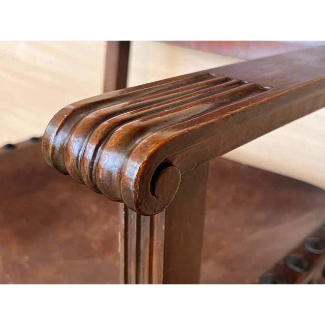 19th Century Spanish Colonial Altar Carved Armchair With Leather Seat and Back For Sale - Image 11 of 12
