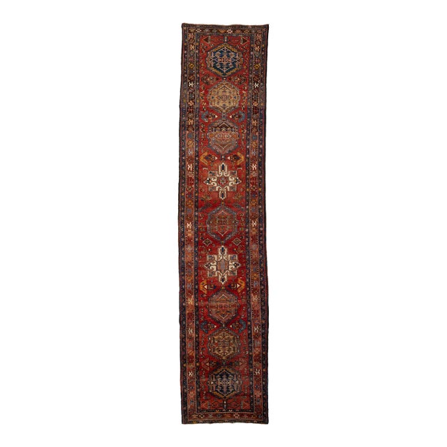 1920's Allover Designed Antique Heriz Long Wool Runner in Red For Sale