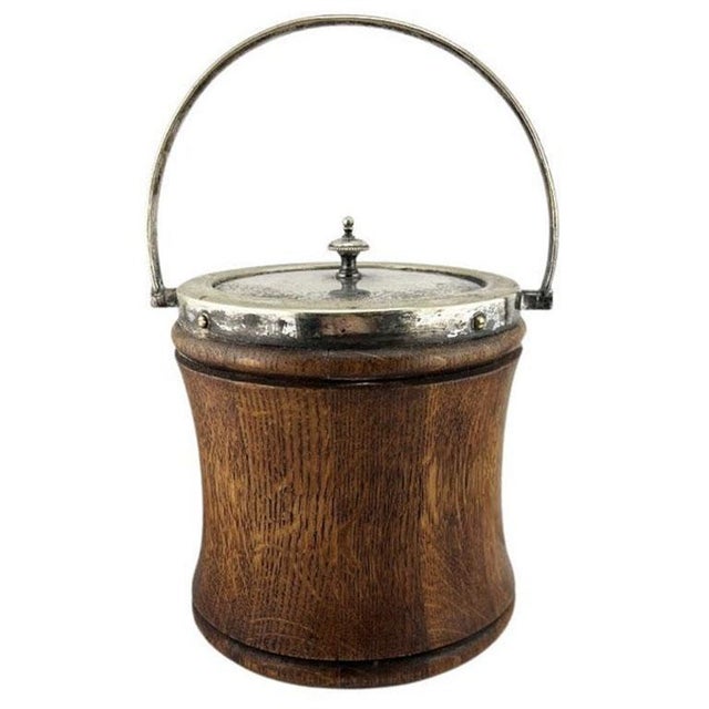 Late 19th Century Monogrammed Oak and Silver Plate Tobacco Jar or Ice Bucket With Shield Cartouche For Sale - Image 4 of 9