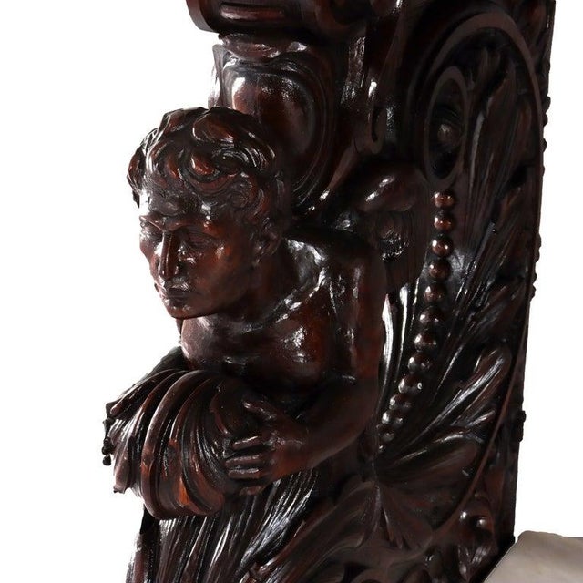 Antique Italian Baroque Figural Carved Walnut & Marble Top Console Table 18thC. Measures - 32"H x 51"W x 23.5"D. An...