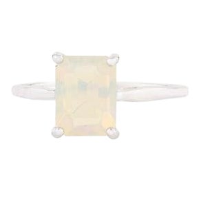 Octagon Cut Opal Everyday Solitaire Ring in 14k Solid White Gold Size 5.5 For Sale