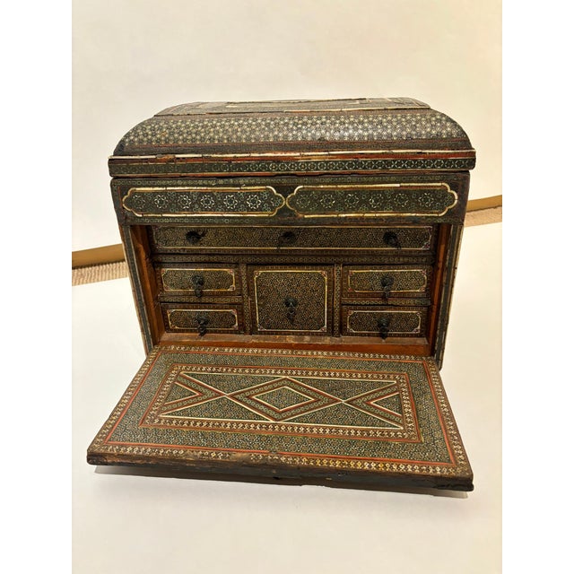 Mid 19th Century 19th Century Anglo Indian Inlaid Mosaic Box With Drop Front and Drawers For Sale - Image 5 of 12