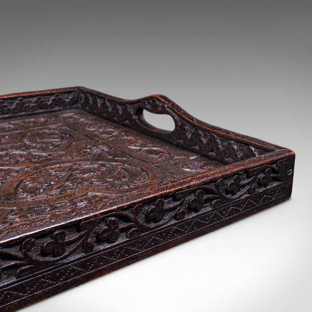 Antique Carved Serving Tray, Anglo-Indian, Afternoon Tea Platter, Late Victorian For Sale - Image 9 of 10