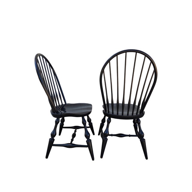 1990s 2 Nichols & Stone Windsor Side Chairs Bow Back Saddle Seat Distressed Country For Sale - Image 11 of 13